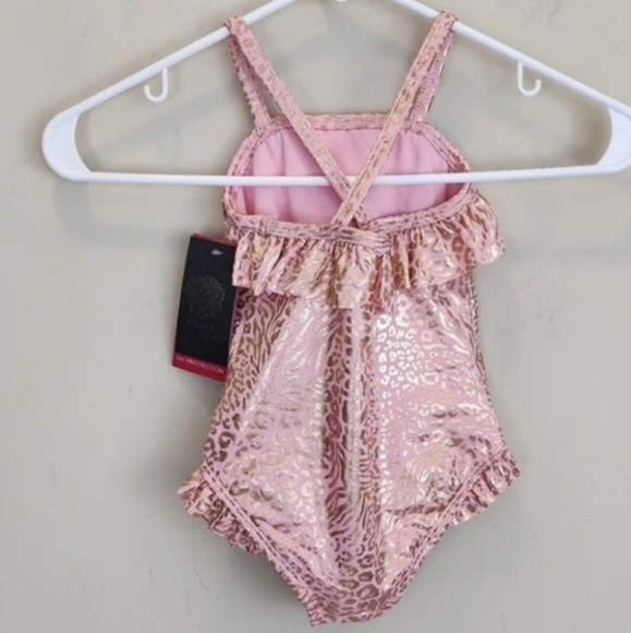 Vince Camuto Pink and Gold Ruffle Swimsuit - Picture 4 of 6